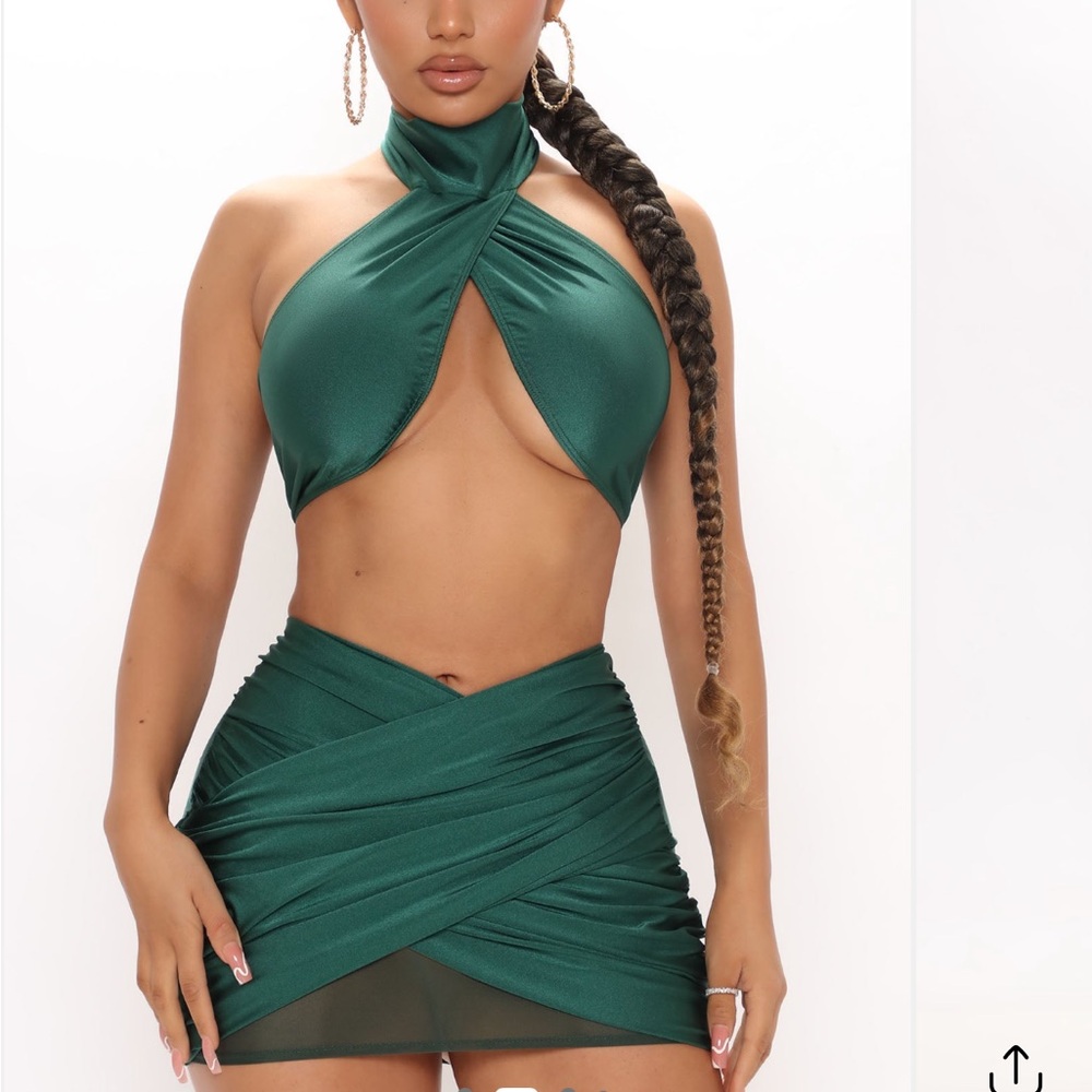 Fashion Nova Hunter Green Mini Skirt Set
